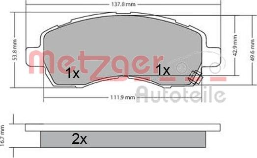 Metzger 1170607 - Brake Pad Set, disc brake www.autospares.lv