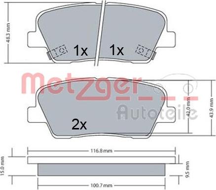 Metzger 1170687 - Bremžu uzliku kompl., Disku bremzes www.autospares.lv