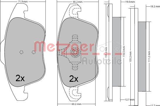 Metzger 1170638 - Тормозные колодки, дисковые, комплект www.autospares.lv