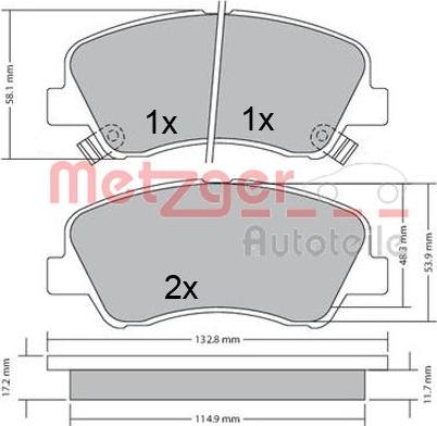 Metzger 1170620 - Тормозные колодки, дисковые, комплект www.autospares.lv