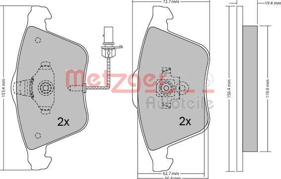 Metzger 1170099 - Тормозные колодки, дисковые, комплект www.autospares.lv