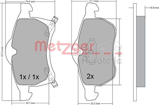 Metzger 1170091 - Тормозные колодки, дисковые, комплект www.autospares.lv