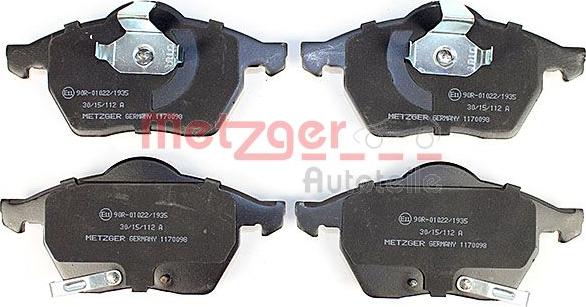 Metzger 1170098 - Bremžu uzliku kompl., Disku bremzes www.autospares.lv