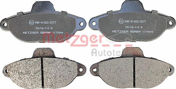 Metzger 1170044 - Brake Pad Set, disc brake www.autospares.lv