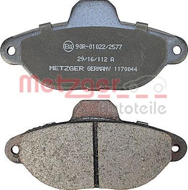 Metzger 1170044 - Brake Pad Set, disc brake www.autospares.lv