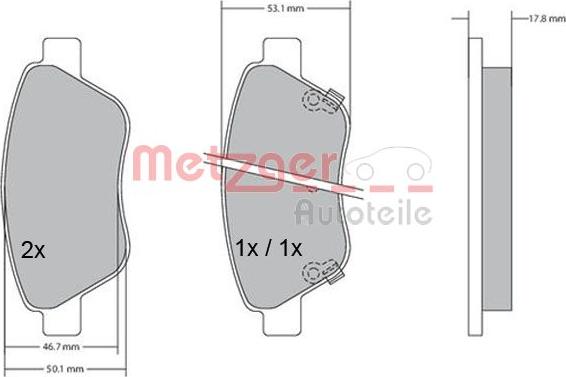 Metzger 1170057 - Тормозные колодки, дисковые, комплект www.autospares.lv