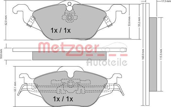 Metzger 1170063 - Brake Pad Set, disc brake www.autospares.lv