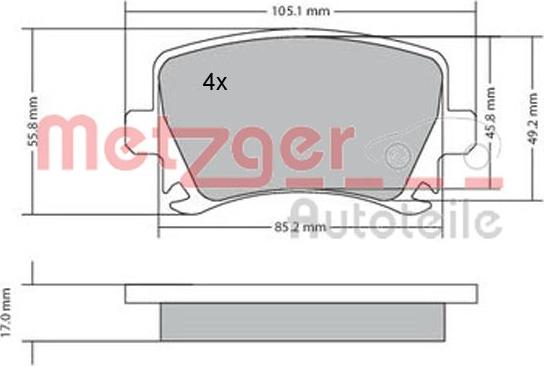 Metzger 1170005 - Brake Pad Set, disc brake www.autospares.lv