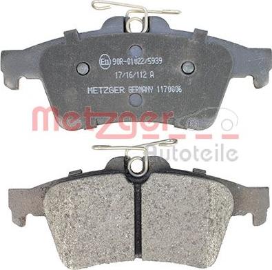 Metzger 1170006 - Тормозные колодки, дисковые, комплект www.autospares.lv