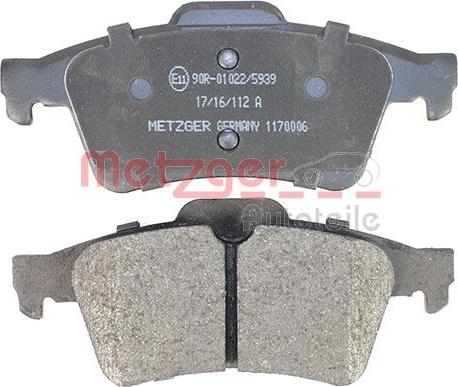 Metzger 1170006 - Тормозные колодки, дисковые, комплект www.autospares.lv