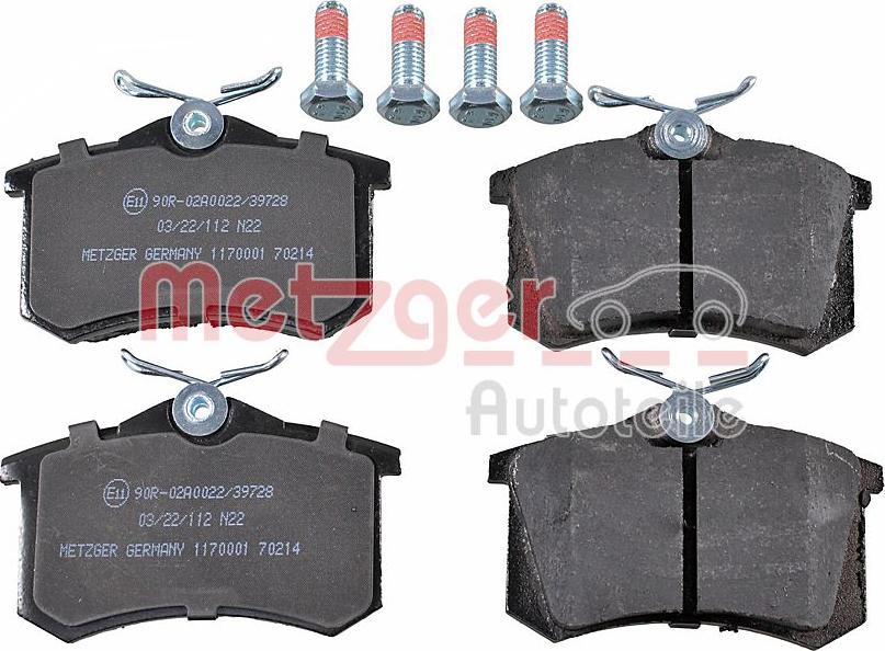 Metzger 1170001 - Brake Pad Set, disc brake www.autospares.lv