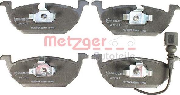 Metzger 1170002 - Brake Pad Set, disc brake www.autospares.lv