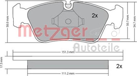 Metzger 1170019 - Тормозные колодки, дисковые, комплект www.autospares.lv