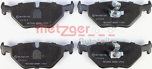 Metzger 1170014 - Тормозные колодки, дисковые, комплект www.autospares.lv