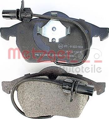 Metzger 1170036 - Тормозные колодки, дисковые, комплект www.autospares.lv