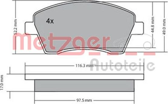 Metzger 1170029 - Brake Pad Set, disc brake www.autospares.lv