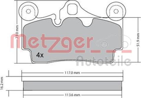 Metzger 1170191 - Тормозные колодки, дисковые, комплект www.autospares.lv