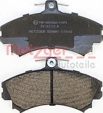 Metzger 1170143 - Тормозные колодки, дисковые, комплект www.autospares.lv