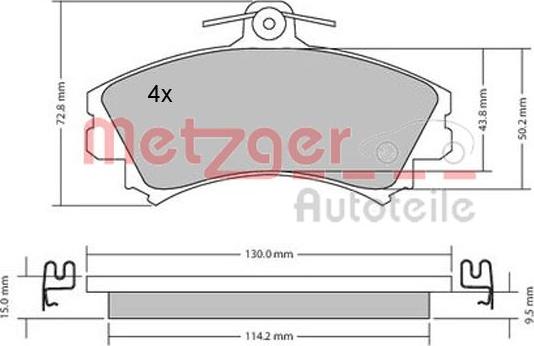 Metzger 1170143 - Brake Pad Set, disc brake www.autospares.lv