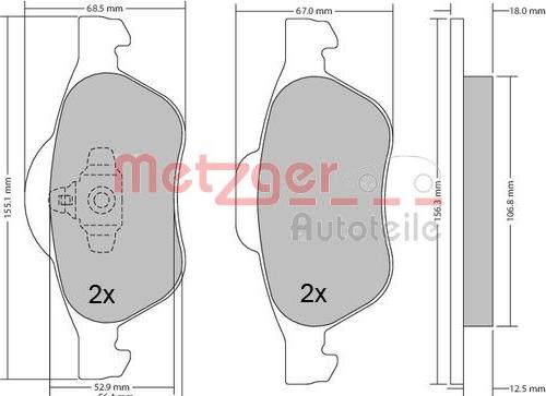 Metzger 1170155 - Тормозные колодки, дисковые, комплект www.autospares.lv