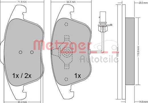 Metzger 1170156 - Bremžu uzliku kompl., Disku bremzes autospares.lv