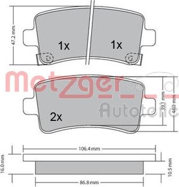 Metzger 1170152 - Bremžu uzliku kompl., Disku bremzes www.autospares.lv