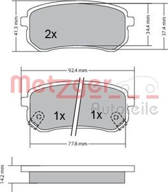 Metzger 1170169 - Тормозные колодки, дисковые, комплект www.autospares.lv