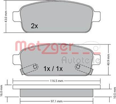 Metzger 1170164 - Тормозные колодки, дисковые, комплект www.autospares.lv