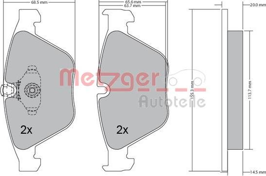 Metzger 1170168 - Brake Pad Set, disc brake www.autospares.lv