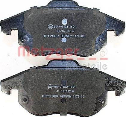 Metzger 1170100 - Тормозные колодки, дисковые, комплект www.autospares.lv