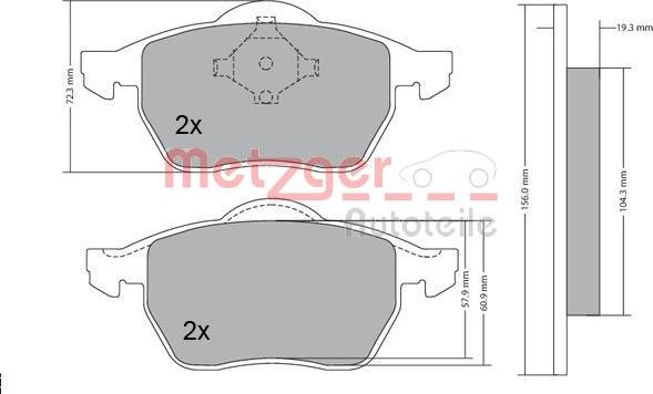 Metzger 1170114 - Тормозные колодки, дисковые, комплект www.autospares.lv