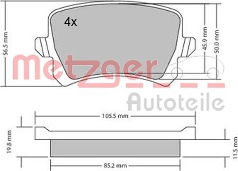 Metzger 1170116 - Brake Pad Set, disc brake www.autospares.lv