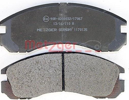 Metzger 1170135 - Тормозные колодки, дисковые, комплект www.autospares.lv