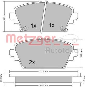 Metzger 1170124 - Brake Pad Set, disc brake www.autospares.lv