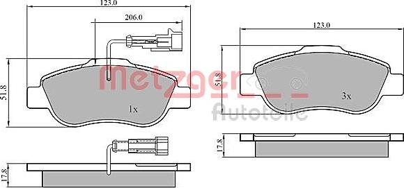 Metzger 1170849 - Тормозные колодки, дисковые, комплект www.autospares.lv