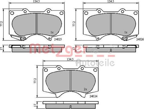 Metzger 1170860 - Тормозные колодки, дисковые, комплект www.autospares.lv