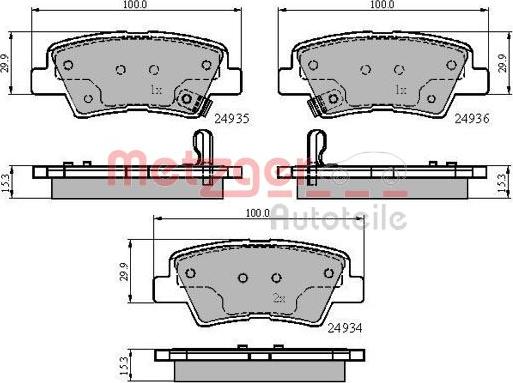 Metzger 1170863 - Тормозные колодки, дисковые, комплект www.autospares.lv