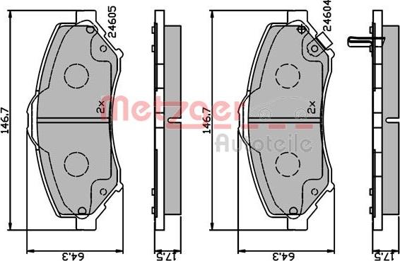 Metzger 1170883 - Bremžu uzliku kompl., Disku bremzes www.autospares.lv