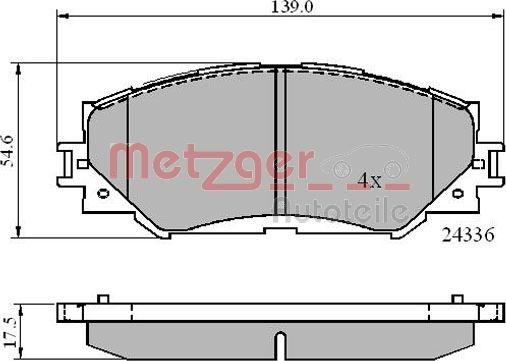 Metzger 1170873 - Brake Pad Set, disc brake www.autospares.lv