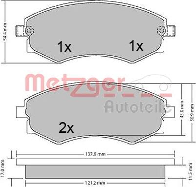 Metzger 1170394 - Тормозные колодки, дисковые, комплект www.autospares.lv