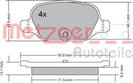 Metzger 1170392 - Тормозные колодки, дисковые, комплект www.autospares.lv