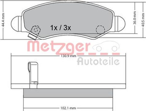 Metzger 1170340 - Тормозные колодки, дисковые, комплект www.autospares.lv