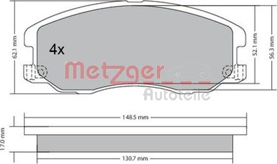 Metzger 1170358 - Тормозные колодки, дисковые, комплект www.autospares.lv