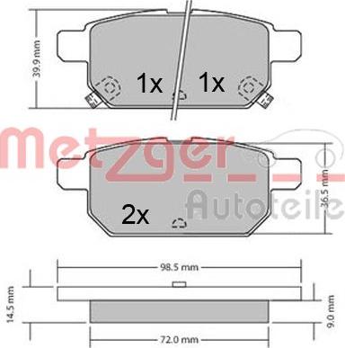 Metzger 1170360 - Brake Pad Set, disc brake www.autospares.lv