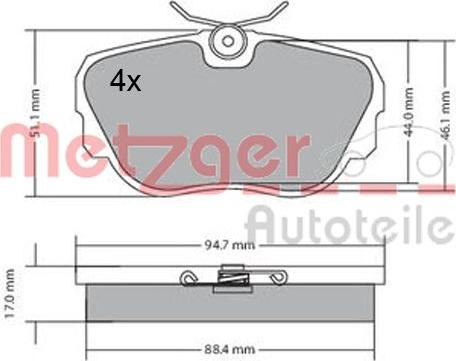 Metzger 1170316 - Тормозные колодки, дисковые, комплект www.autospares.lv