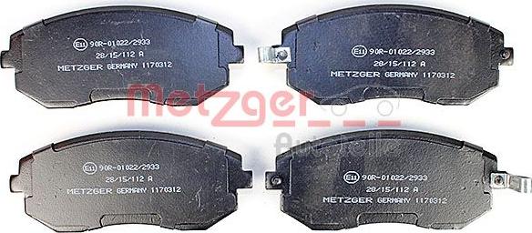 Metzger 1170312 - Тормозные колодки, дисковые, комплект www.autospares.lv