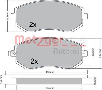 Metzger 1170312 - Тормозные колодки, дисковые, комплект www.autospares.lv