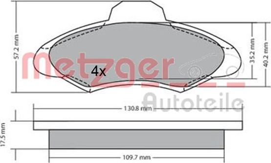 Metzger 1170329 - Тормозные колодки, дисковые, комплект www.autospares.lv