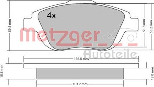 Metzger 1170326 - Тормозные колодки, дисковые, комплект www.autospares.lv