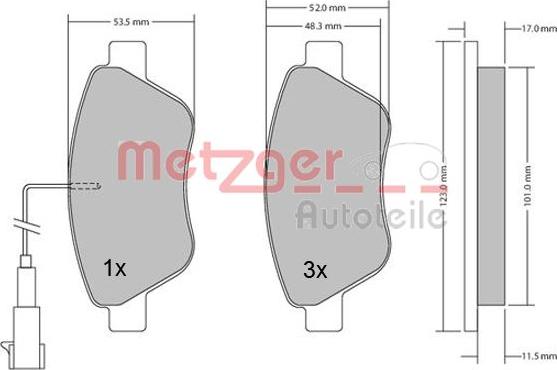 Metzger 1170296 - Brake Pad Set, disc brake www.autospares.lv